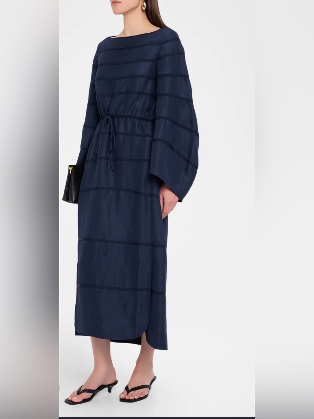 NWT $995 Rosie Assoulin Ribbon Caftan Navy Blue Long Sleeve Dress Size Medium